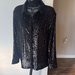 Express Black Sequin Button Down Shirt